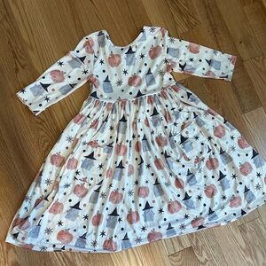 Charming Kids Dress with Pumpkin and Star Print